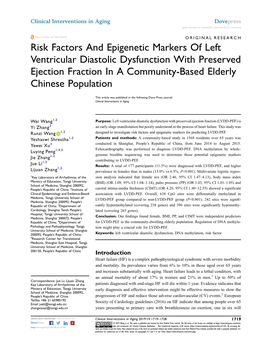 Risk Factors and Epigenetic Markers of Left Ventricular Diastolic Dysfunction with Preserved Ejection Fraction in a Community-Based Elderly Chinese Population