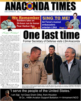 SING to ME! Soldiers Take on Air Force’S Musical 24-Hour Run to Honor Embassadors Pear Harbor Day Page 15 Entertain LSAA Page 7 Vol