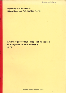 Of Hydrological Resea Rch in Progress in N Ew Zealand 19 71