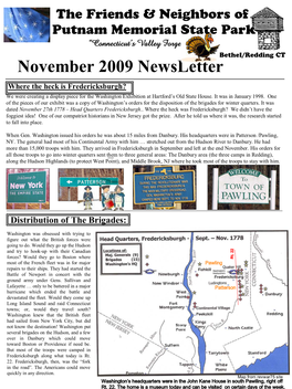 November 2009 Newsletter Where the Heck Is Fredericksburgh? We Were Creating a Display Piece for the Washington Exhibition at Hartford’S Old State House