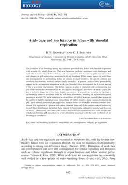 100) Shartau, R. and Brauner, C.J. 2014. Acid-Base and Ion Balance in Fishes with Bimodal