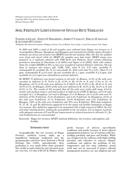 Soil Fertility Limitations of Rice Terraces in Cool Elevated Area