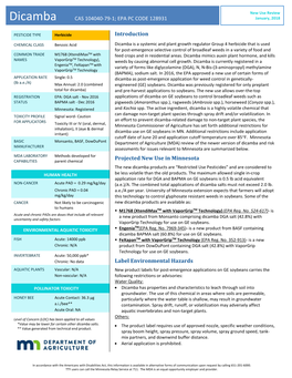 Dicamba CAS 104040-79-1; EPA PC CODE 128931 January, 2018