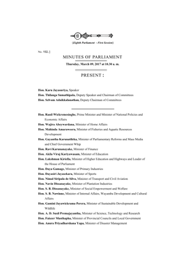 Minutes of Parliament Present