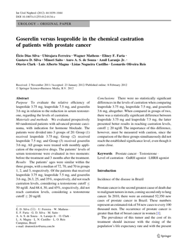 Goserelin Versus Leuprolide in the Chemical Castration of Patients with Prostate Cancer