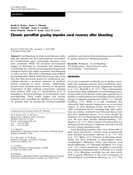 Chronic Parrotfish Grazing Impedes Coral Recovery After Bleaching