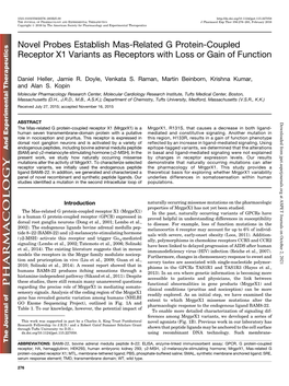 Novel Probes Establish Mas-Related G Protein-Coupled Receptor X1 Variants As Receptors with Loss Or Gain of Function