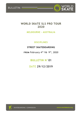 Bulletin #01 Melbourne 2020 Skateboarding Pro Tour