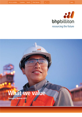 What We Value Summary Review 2012 BHP Billiton Locations