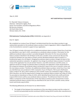 Not Substantially Equivalent Letter from FDA CTP to R.J. Reynolds