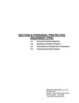 Section 6–Personal Protective Equipment (Ppe)