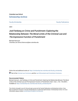 Joel Feinberg on Crime and Punishment: Exploring the Relationship Between the Moral Limits of the Criminal Law and the Expressive Function of Punishment