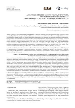 Analysis of Selected Genetic Traits, Phenotypes, and the Epidemiological Threat of Enterococcus Bacteria Resistant to Vancomycin