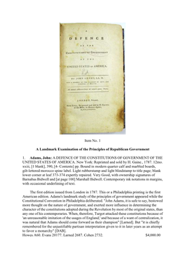 Item No. 1 a Landmark Examination of the Principles of Republican