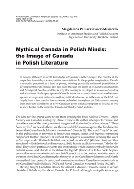 Mythical Canada in Polish Minds: the Image of Canada in Polish Literature