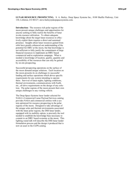 LUNAR RESOURCE PROSPECTING. S. A. Bailey, Deep Space Systems Inc., 8100 Shaffer Parkway, Unit 130, Littleton, CO 80127; Steve.Bailey@Deepspacesystems.Com