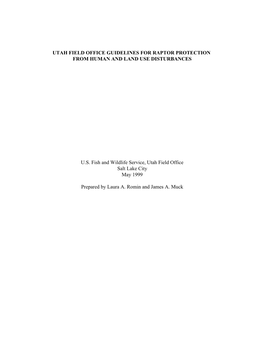 UTAH FIELD OFFICE GUIDELINES for RAPTOR PROTECTION from HUMAN and LAND USE DISTURBANCES U.S. Fish and Wildlife Service, Utah