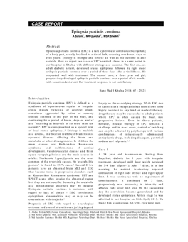 Epilepsia Partialis Continua a Salam1, MR Quddus2, MSR Sheikh3