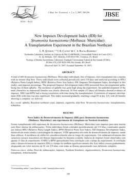 For Stramonita Haemastoma (Mollusca: Muricidae): a Transplantation Experiment in the Brazilian Northeast