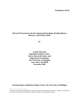 Edward Westermarck, the Developmental Paradigm, Reading History Sideways, and Family Myths