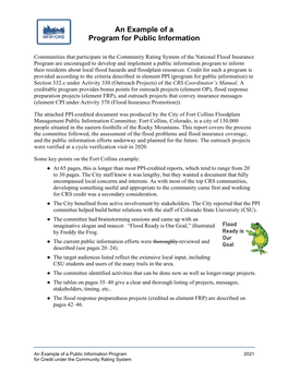 City of Fort Collins Floodplain Management Public Information Committee