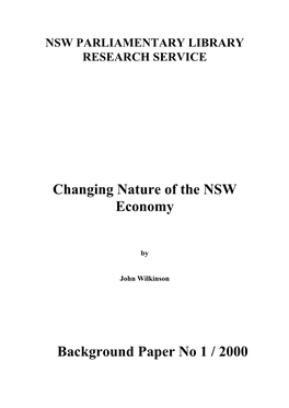 Changing Nature of the NSW Economy Background Paper No 1