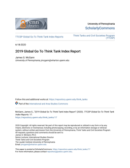 2019 Global Go to Think Tank Index Report