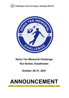 Denis Ten Memorial Challenge Nur-Sultan, Kazakhstan