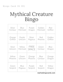 Mythical Creature Bingo