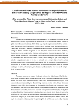 Nuevos Rumbos De Las Expediciones De Sebastián Caboto Y Diego García De Moguer En El Mar Océano Austral (1526-1530)