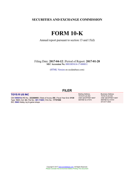 TOYS R US INC Form 10-K Annual Report Filed 2017-04-12