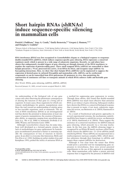 Short Hairpin Rnas (Shrnas) Induce Sequence-Specific Silencing in Mammalian Cells
