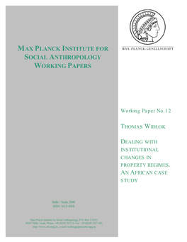 Max Planck Institute for Social Anthropology Working Papers