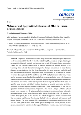 Molecular and Epigenetic Mechanisms of MLL in Human Leukemogenesis