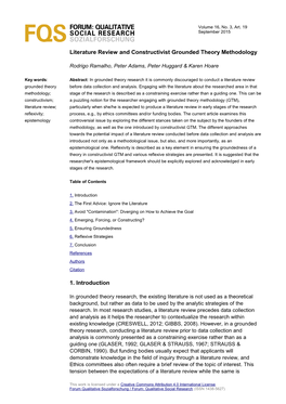 Literature Review and Constructivist Grounded Theory Methodology 1