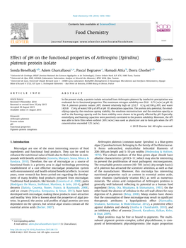 Effect of Ph on the Functional Properties of Arthrospira (Spirulina) Platensis Protein Isolate