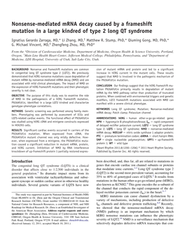 Nonsense-Mediated Mrna Decay Caused by a Frameshift Mutation in a Large Kindred of Type 2 Long QT Syndrome