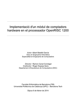 Implementació D'un Mòdul De Comptadors Hardware En El Processador Openrisc 1200