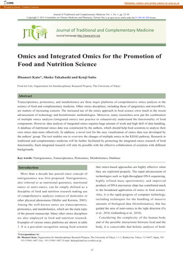 Omics and Integrated Omics for the Promotion of Food and Nutrition Science