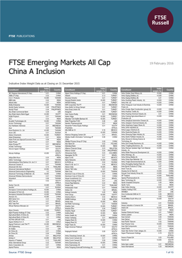 FTSE Emerging Markets All Cap China a Inclusion