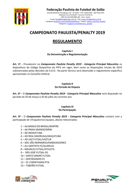 Campeonato Paulista/Penalty 2019 Regulamento