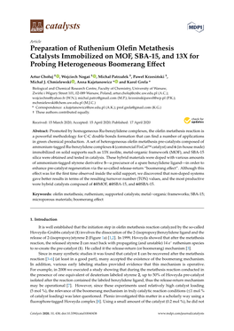 Preparation of Ruthenium Olefin Metathesis Catalysts Immobilized