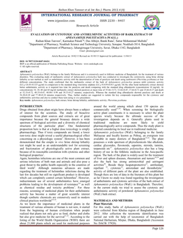 Evaluation of Cytotoxic and Anthelmintic
