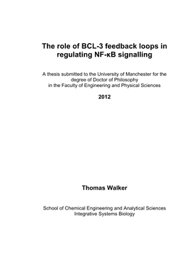 The Role of BCL-3 Feedback Loops in Regulating NF-Κb Signalling