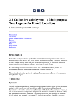 2.4 Calliandra Calothyrsus - a Multipurpose Tree Legume for Humid Locations