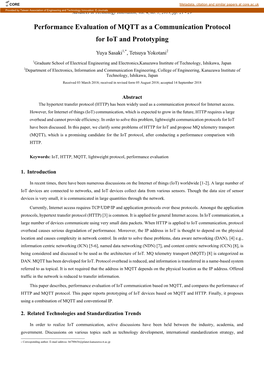 Performance Evaluation of MQTT As a Communication Protocol for Iot and Prototyping