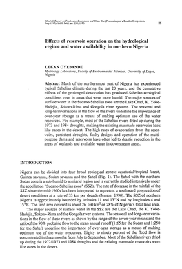 Effects of Reservoir Operation on the Hydrological Regime and Water Availability in Northern Nigeria