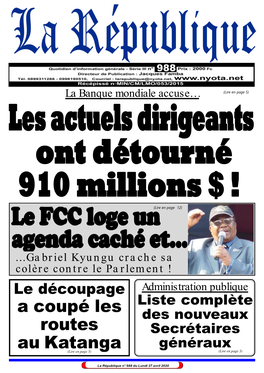 Kinshasa Tshilombo, Président De La Répu- Chains Jours, « La Capacité D’Accueil Communiqué De Presse Parvenu Ce »