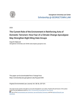 The Current Role of the Environment in Reinforcing Acts of Domestic Terrorism: How Fear of a Climate Change Apocalypse May Strengthen Right-Wing Hate Groups