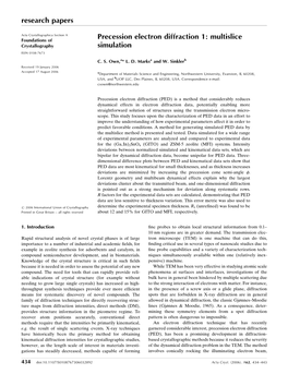 Research Papers Precession Electron Diffraction 1